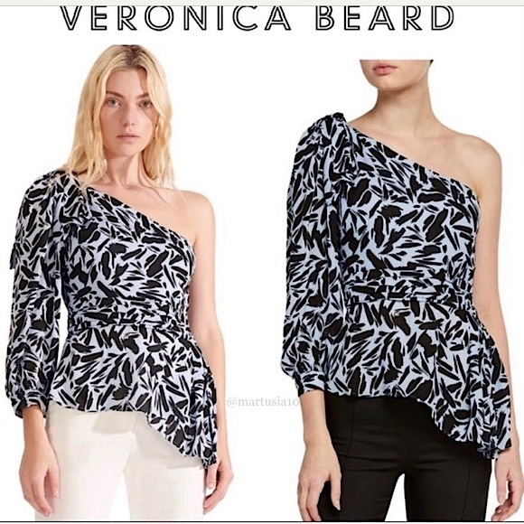 Veronica Beard Vida One Shoulder Silk Blouse - Picture 1 of 13